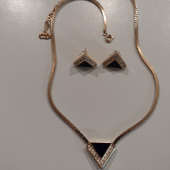 Christian Dior Triangle Necklace & Earings - Picture 1 of 2